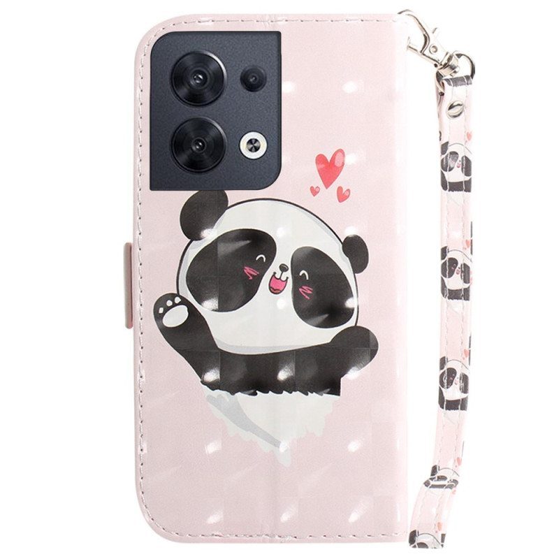 Nahkakotelo Oppo Reno 8 Panda Love With Lanyard