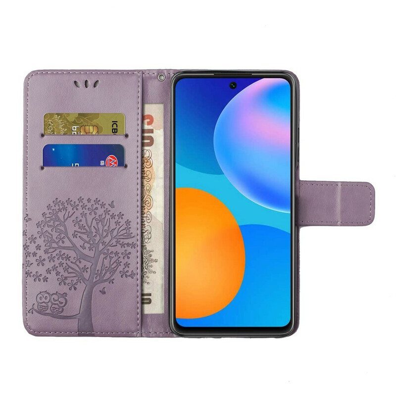 Nahkakotelo Samsung Galaxy A52 4G / A52 5G / A52s 5G Suojaketju Kuori Tangapuu Ja Pöllöt