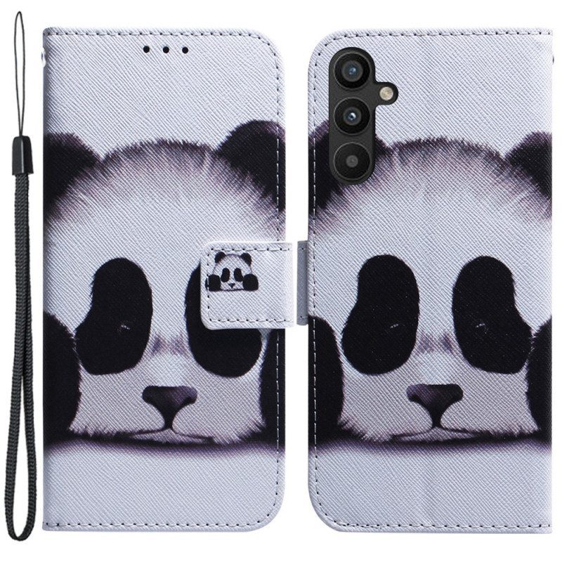 Nahkakotelo Samsung Galaxy A54 5G Suojaketju Kuori Lanyard Panda Tuuletin