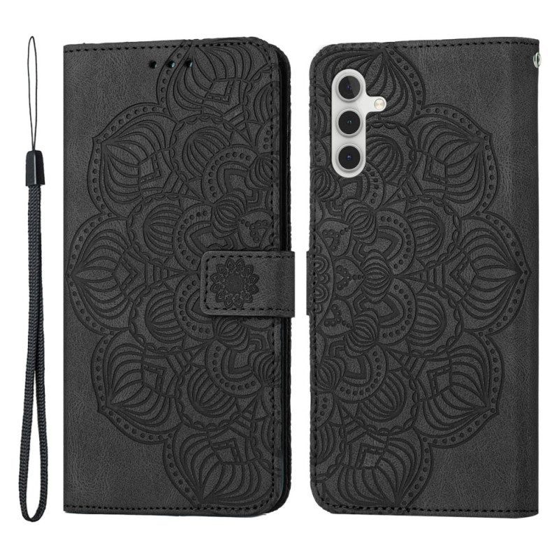 Nahkakotelo Samsung Galaxy A54 5G Suojaketju Kuori Strappy Mandala Print