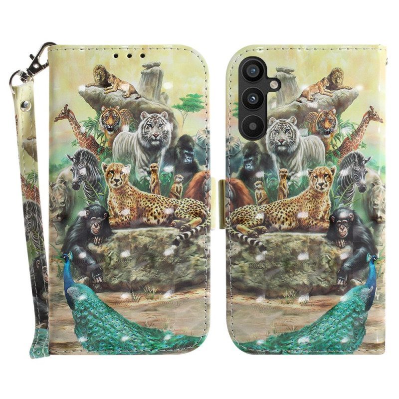 Nahkakotelo Samsung Galaxy A54 5G Suojaketju Kuori Thong Safari Animals