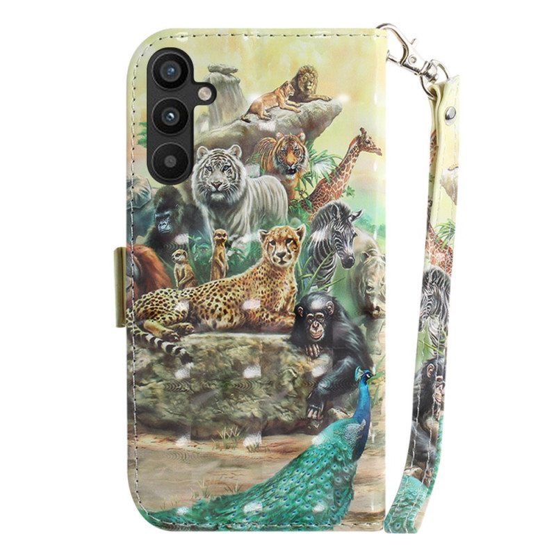 Nahkakotelo Samsung Galaxy A54 5G Suojaketju Kuori Thong Safari Animals