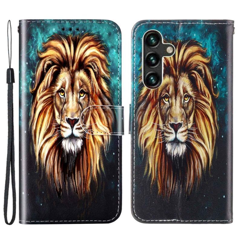 Nahkakotelo Samsung Galaxy S23 5G Suojaketju Kuori Lanyard Lion