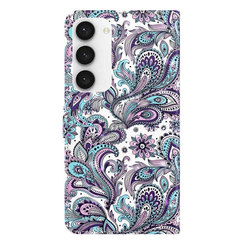 Nahkakotelo Samsung Galaxy S23 5G Suojaketju Kuori Strappy Paisley -kuvio