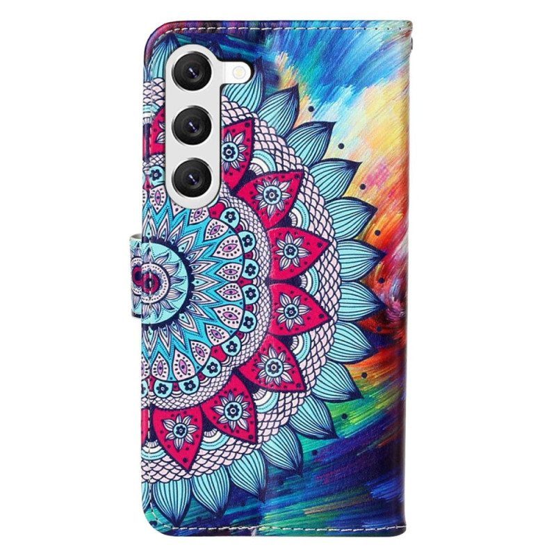 Nahkakotelo Samsung Galaxy S23 5G Suojaketju Kuori Värikäs Strappy Mandala