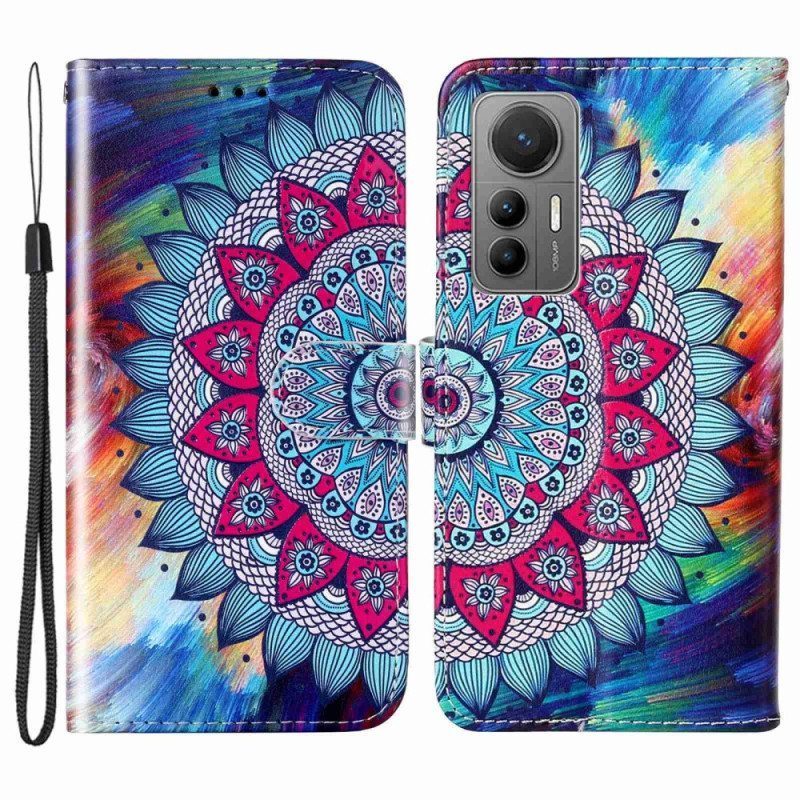 Nahkakotelo Xiaomi 12 Lite Suojaketju Kuori Värikäs Strappy Mandala