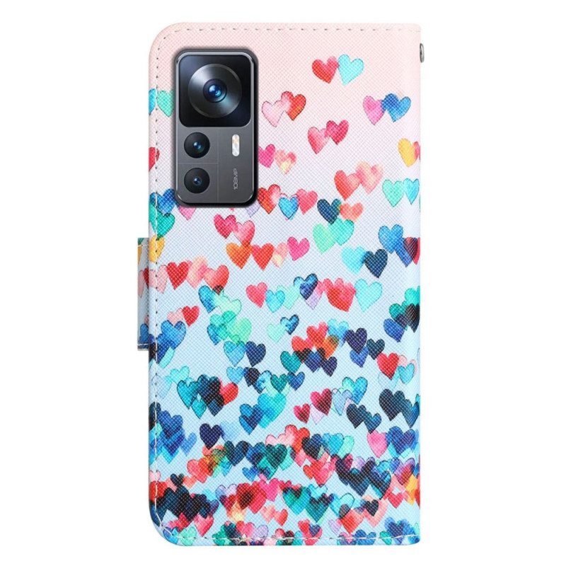 Nahkakotelo Xiaomi 12T / 12T Pro Suojaketju Kuori Strappy Hearts