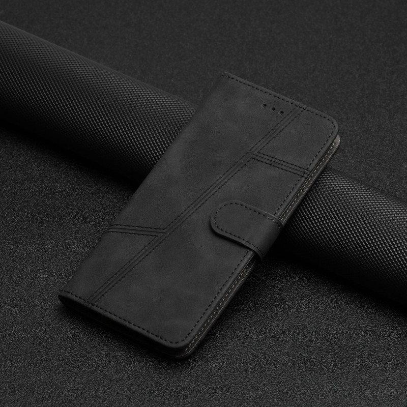 Nahkakotelo Xiaomi Redmi Note 12 5G Suojaketju Kuori Strappy Geometric Leather Style