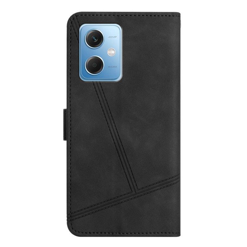 Nahkakotelo Xiaomi Redmi Note 12 5G Suojaketju Kuori Strappy Geometric Leather Style